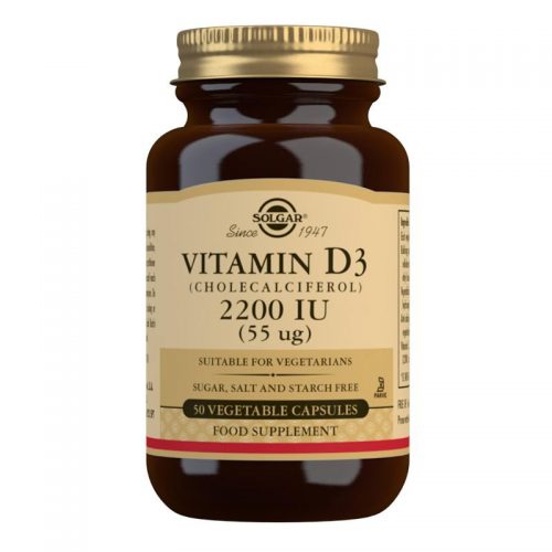 Solgar Vitamin D3 Cholecalciferol 2200 IU 55mcg, 50 Veg Capsules