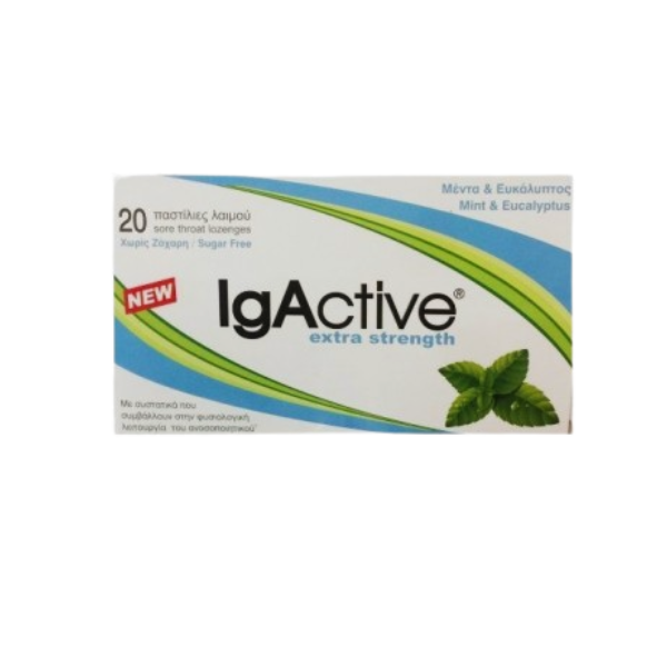 IgActive Extra Strength Mint & Eucalyptus Sore Throat Lozenges, 20
