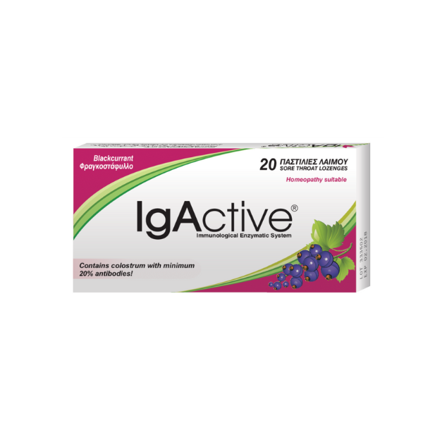 IgActive Extra Strength Blackcurrant Sore Throat Lozenges, 20