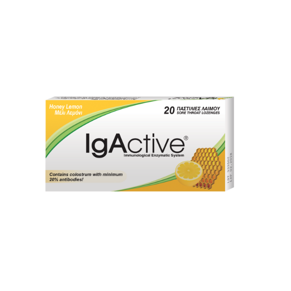 IgActive Extra Strength Honey Lemon Sore Throat Lozenges, 20