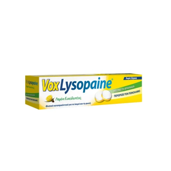 Vox Lysopaine Lemon Eucalyptus Throat Lozenges Sugar Free, 18
