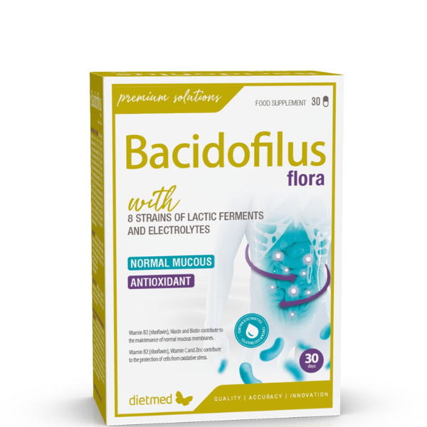 Dietmed Bacidofilus Flora with 8 Probiotic Strains and Electrolytes, 30 capsules