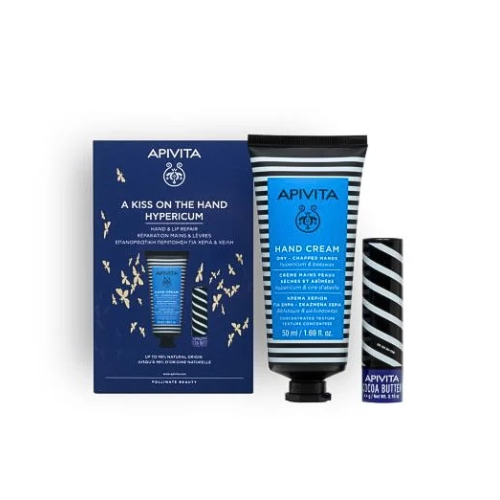 Apivita A Kiss On the Hand Hypericum Hand Cream 50ml + Lip Balm 4.4g, Gift Set