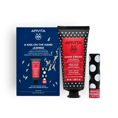 Apivita A Kiss On the Hand Jasmine Hand Cream 50ml + Lip Balm 4.4g, Gift Set