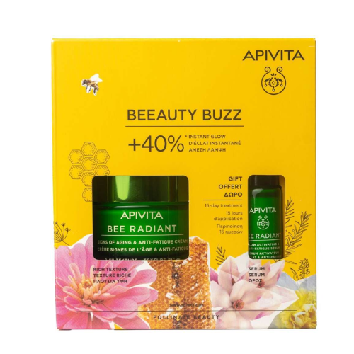 Apivita Beeauty Buzz Bee Radiant Rich Texture Cream 50 ml & Bee Radiant Serum 10ml, Gift Set