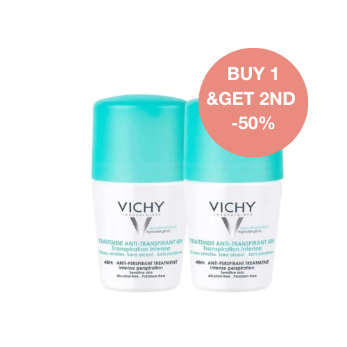 Vichy Deo Anti-transpirant Roll On 48h Special Offer, Buy 1 and get the 2nd with 50% OFF